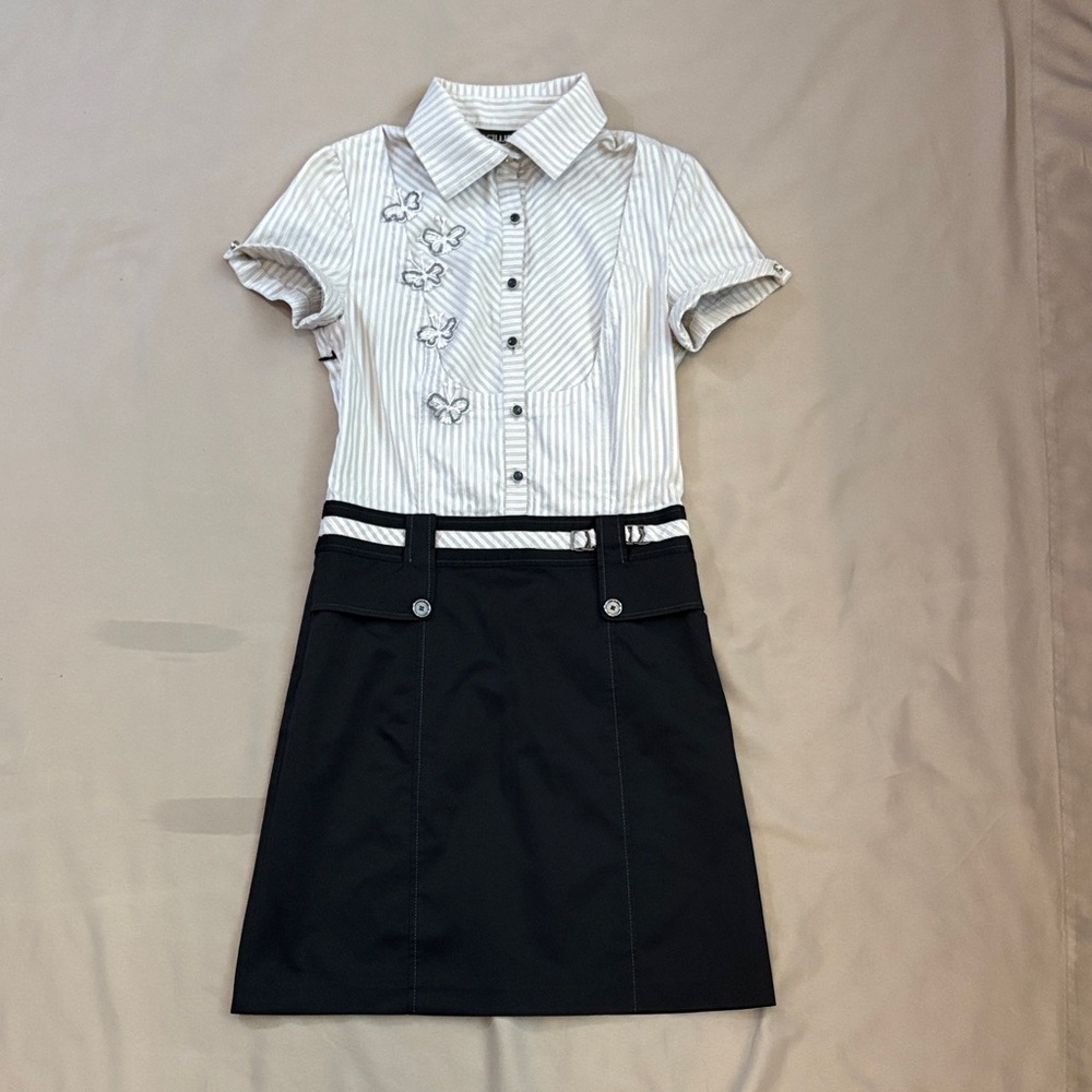 own’s Gray Striped Butterfly Dress Size 36 | Collared Shirtdress‎